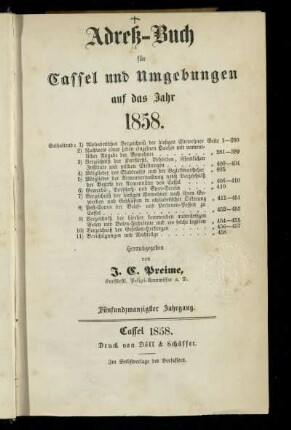 Jg. 25.1858: Adreß-Buch von Cassel und Umgebungen : auf das Jahr 1858