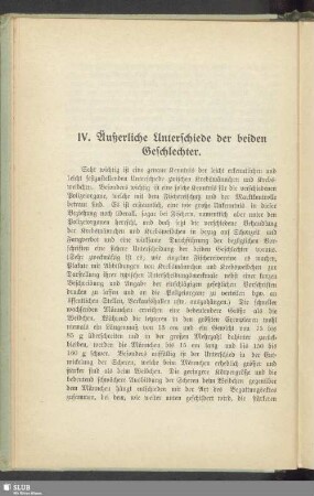 IV. Äußerliche Unterschiede der beiden Geschlechter