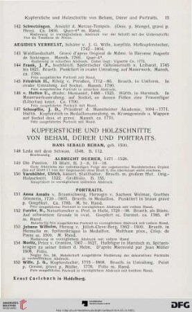 Kupferstiche und Holzschnitte von Beham, Dürer und Portraits (Nr. 148-155)