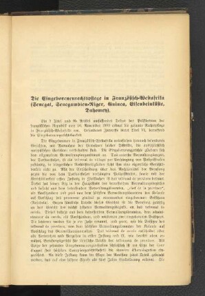 Die Eingeborenenrechtspflege in Französisch-Westafrika (Senegal, Senegambien-Niger, Guinea, Elfenbeinküste, Dahomey).