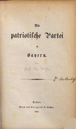 Die patriotische Partei in Bayern