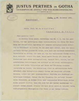 [42]: Brief der Geographischen Anstalt und Verlagsbuchhandlung Justus Perthes an Hans Steffen