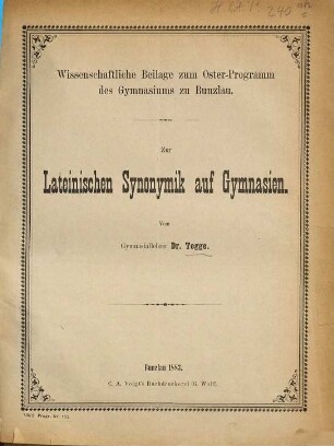 Jahresbericht : über das Schuljahr Ostern ... bis Ostern .... 1882/83 = Mikrofiche-Ausg.