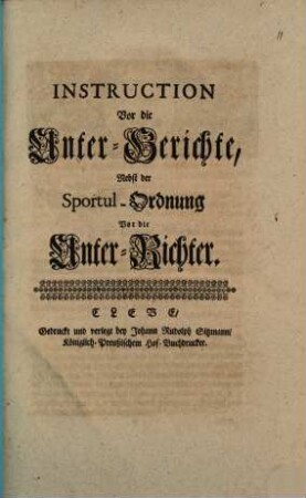 Instruction vor die Untergerichte nebst der Sportul-Ordnung