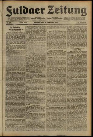 Erste Ausgabe vom Dienstag, den 26. November 1912.