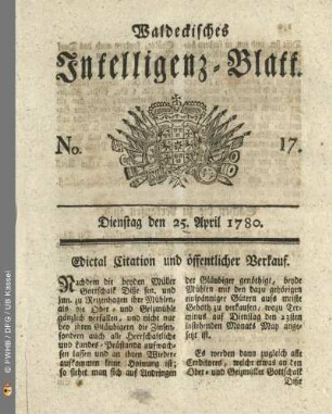 No. 17, Dienstag den 25. April 1780