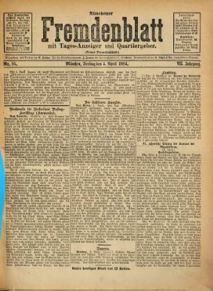 Münchener Fremdenblatt : mit Tagesanzeiger und Quartiergeber. 1884,4/6 = Jg. 7