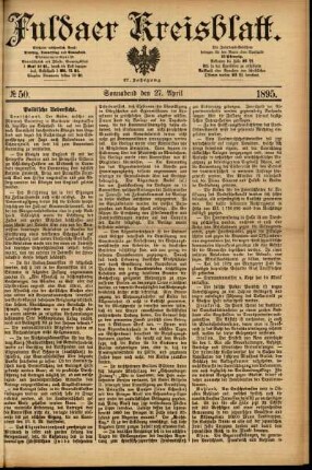 Erste Ausgabe vom Samstag, den 27. April 1895.
