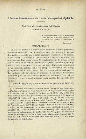 Il teorema fondamentale della Teoria delle equazioni algbriche.