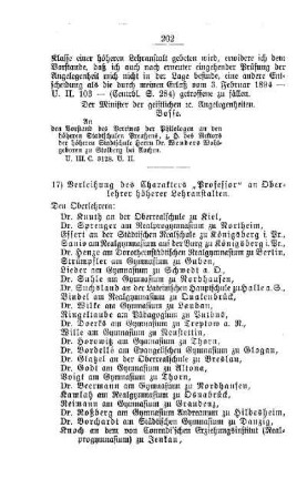 Verleihung des Charakters "Professor" an Oberlehrer höherer Lehranstalten : [D. Höhere Lehranstalten]