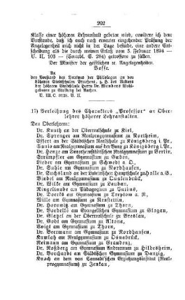 Verleihung des Charakters "Professor" an Oberlehrer höherer Lehranstalten : [D. Höhere Lehranstalten]
