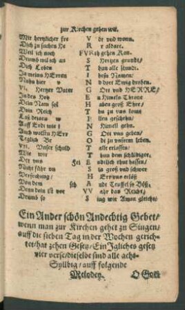 Ein Ander schön Andechtig Gebet/ wenn man zur Kirchen gehet zu Singen ...