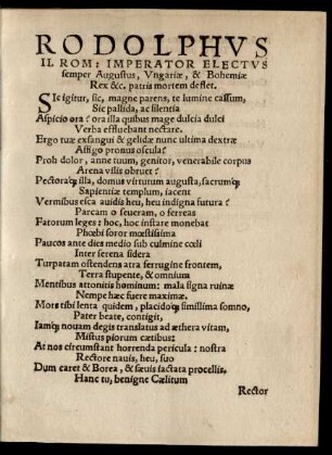 Rodolphus II. Rom: Imperator Electus ... patris mortem deflet.