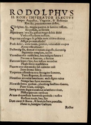 Rodolphus II. Rom: Imperator Electus ... patris mortem deflet.