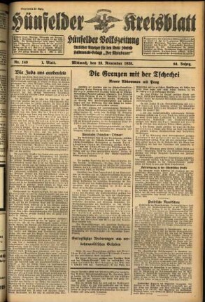 Erste Ausgabe vom Mittwoch, den 23. November 1938.