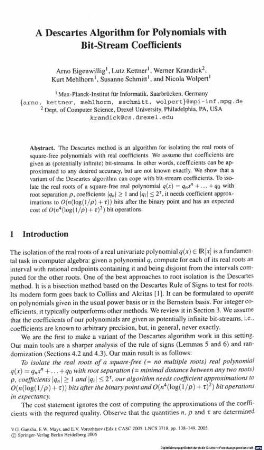 A descartes algorithm for polynomials with Bit-Stream coefficients
