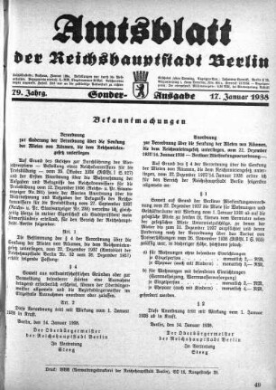 Sonder-Ausgabe, 17. Januar 1938