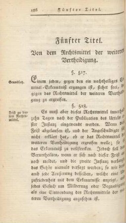 Fuenfter Titel. Von dem Rechtsmittel der weiteren Vertheidigung