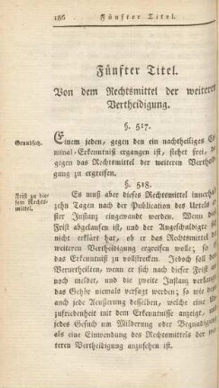 Fuenfter Titel. Von dem Rechtsmittel der weiteren Vertheidigung