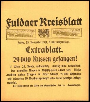Dritte Ausgabe vom Mittwoch, den 25. November 1914.