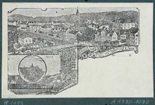 Blick auf Potschappel (Freital) mit Bahnhof und Jochhöh-Schlösschen