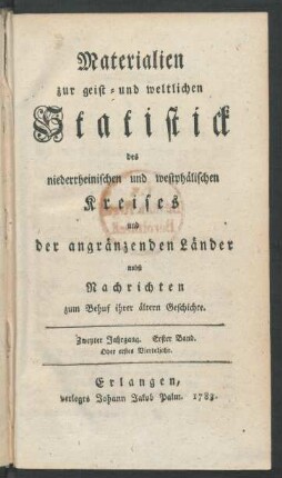 Zweyter Jahrgang. Erster Band. Oder erstes Vierteljahr