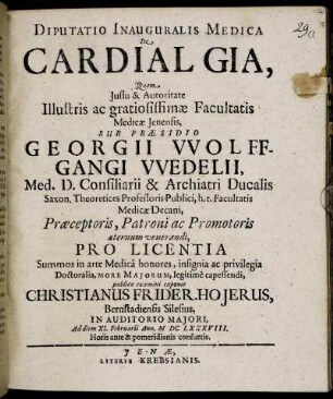 Diputatio Inauguralis Medica De Cardialgia