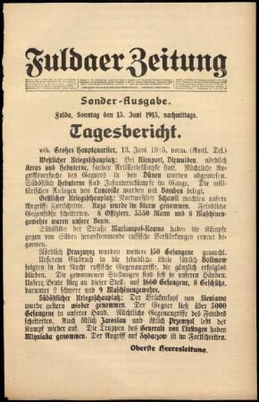 Ausgabe vom Sonntag, den 13. Juni 1915.