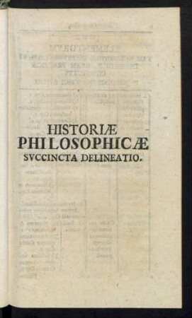 Historiae Philosophicae Succincta Delineatio