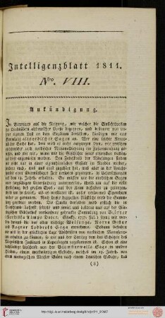 Intelligenzblatt Nro. VIII