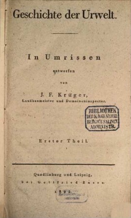 Geschichte der Urwelt : in Umrissen entworfen, 1