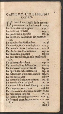Capitum Libri Primi Index.