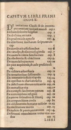 Capitum Libri Primi Index.
