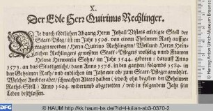 [Quirinus Rechlinger; Qvirinvs Rechlinger.]
