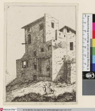 [Landschaft mit Ruine, Im Vordergrund zwei Wanderer; Landscapes with Ruines]