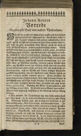 Johann Arndts Vorrede Uber das erste Buch vom wahren Christenthum