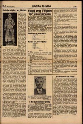 Zweite Ausgabe vom Freitag, den 26. April 1940.
