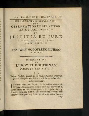 167-171, Supplementum Speciminis I Sive Observationes Selectae Ad. Tit. Pandectarum De Justitia Et Jure.
