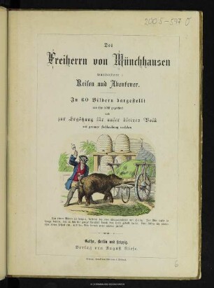 Des Freiherrn von Münchhausen wunderbare Reisen und Abenteuer : in 60 Bildern dargestellt, von ihm selbst gezeichnet und zur Ergötzung für unser kleines Volk mit genauer Beschreibung versehen