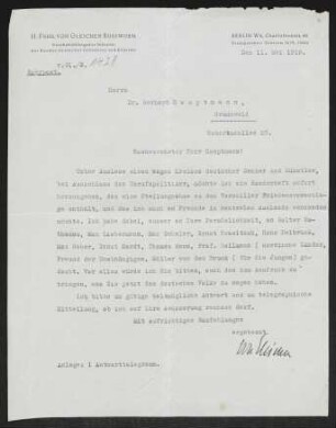Brief von Alexander von Gleichen-Rußwurm an Gerhart Hauptmann