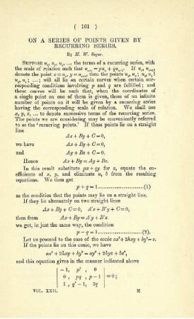 ON A SERIES OF POINTS GIVEN BY RECURRING SERIES.