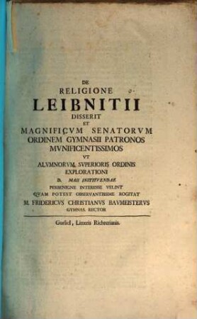 De religione Leibnitii