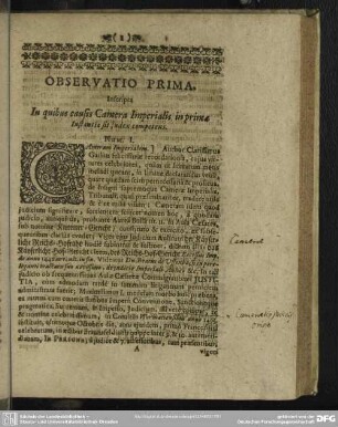 Observatio Prima. Inscripta