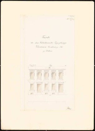 Potsdamer Bürgerhäuser. Bauaufnahmen (sog. Ziller-Mappe) um 1850. Wohnhaus Charlottenstraße 100 (Baujahr 1782): Aufriss Vorderansicht Fassade (Maßstabsleiste)