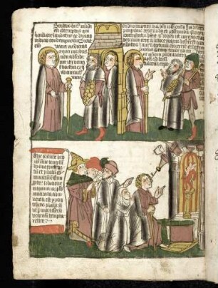 Wunder Johannes: (1) Johannes und Wiederherstellung der zebrochenen Edelsteine; Johannes und die Verwandlung der Kieselsteine und Gerten in Gold und Juwelen; (2) Zerstörung des Tempels der Diane in Ephesus.