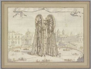 Aufrichtung einer monumentalen Säule mit Hilfe eines Gerüstes