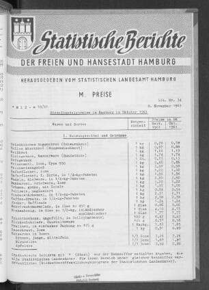 Einzelhandelspreise in Hamburg im Oktober 1961 : Lfd. Nr. 34