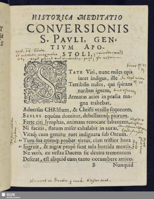 Historica Meditatio Conversionis S. Pauli Gentium Apostoli
