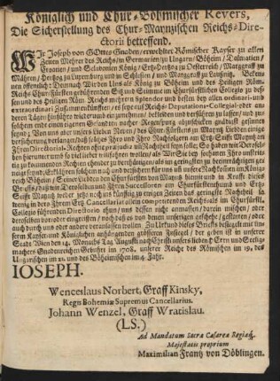 Königlich und Chur-Böhmischer Revers