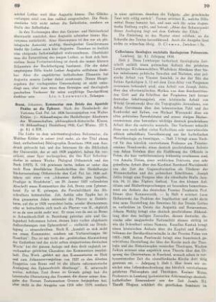 69-70 [Rezension] Brenz, Johannes, Kommentar zum Briefe des Apostels Paulus an die Epheser